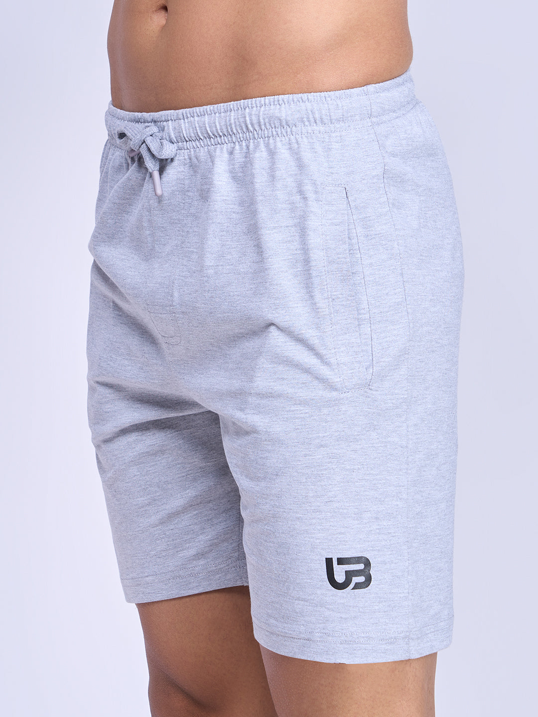 Men Grey Melange Combed Cotton Shorts