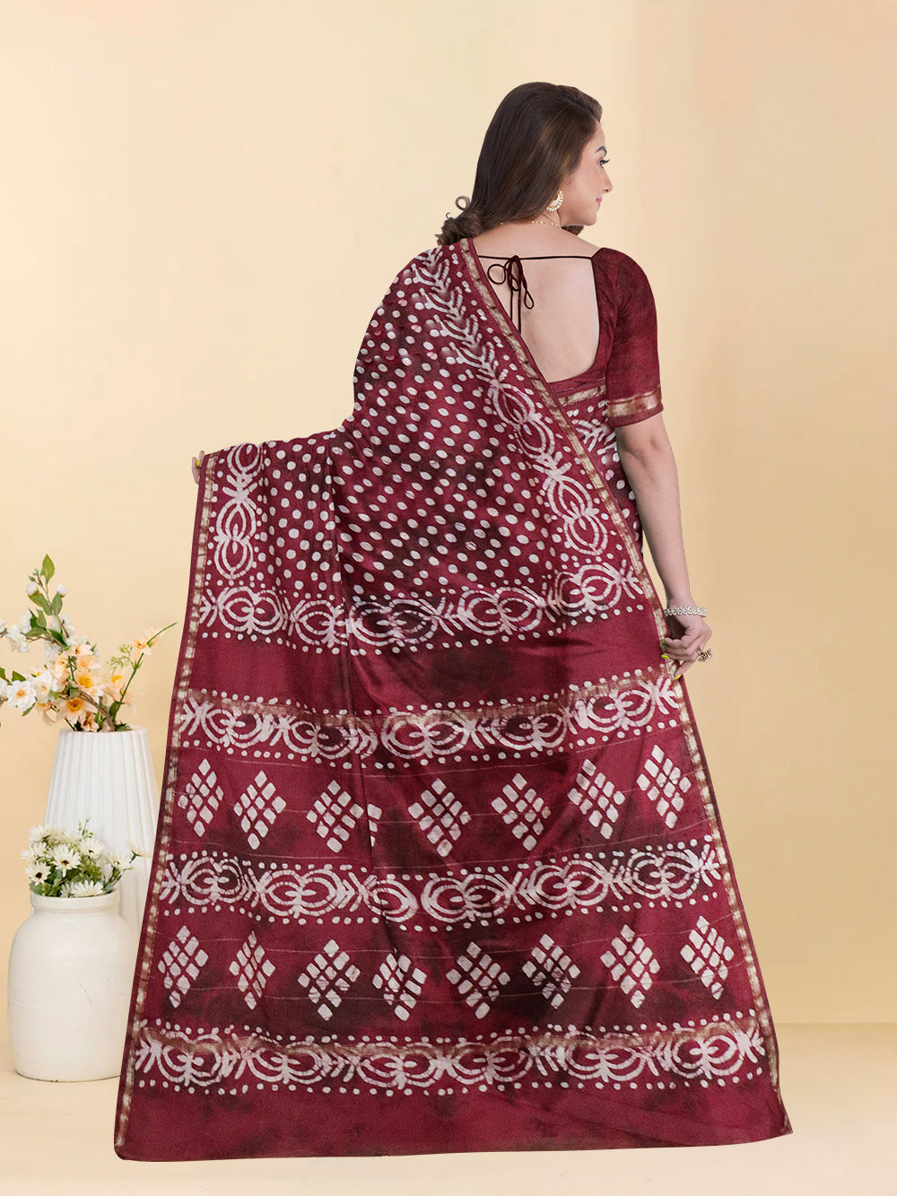 Women Maroon Semi Chanderi Cotton Printed Saree SC69