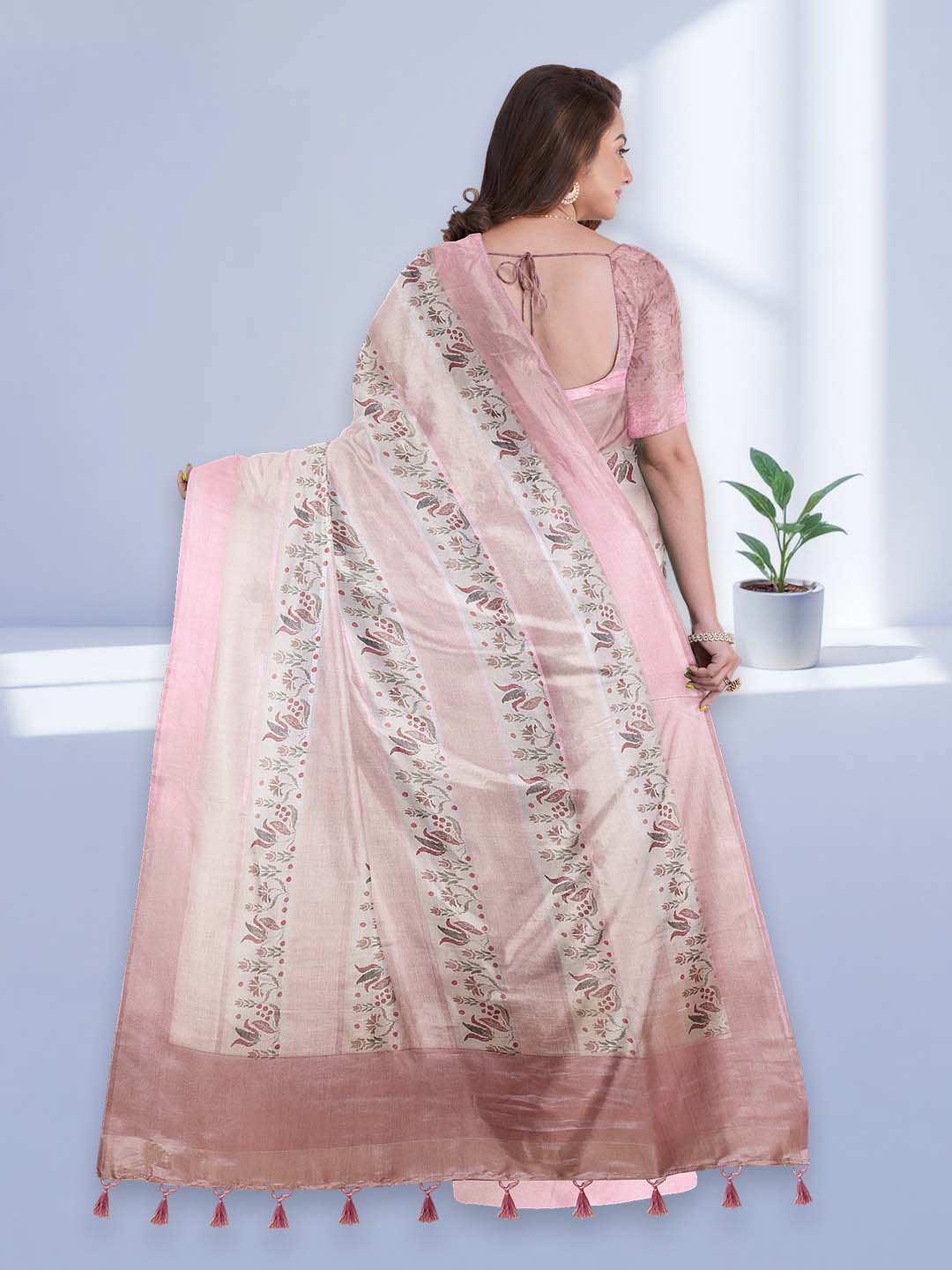 Women Coral Semi Tussar Printed Saree ST283