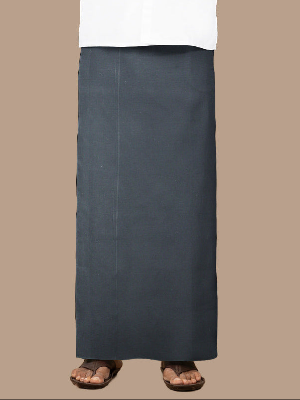 Men 100% Cotton Single Layer Dark Cement Dhoti with Assorted Border Poojan Paramas