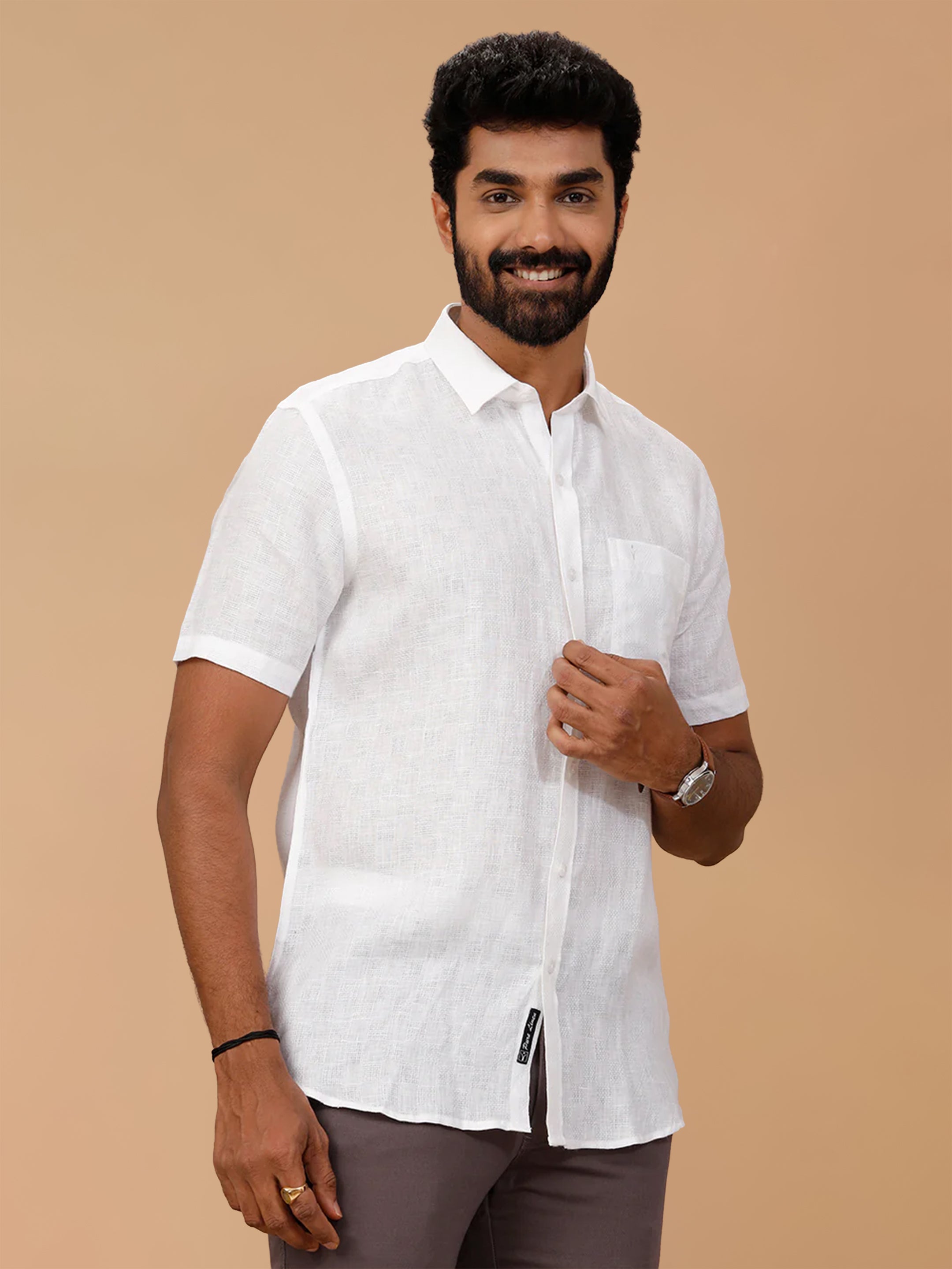 Pure Linen Self Design White Shirt LP1532JF