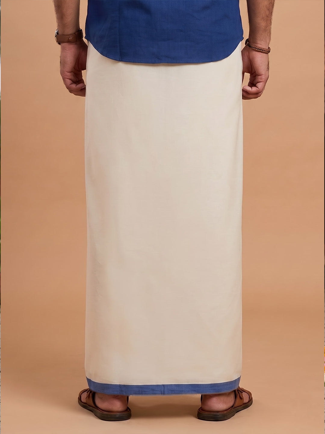 Double Layer 100% Cotton Cream Kora Dhoti with Colour Border - BSD02