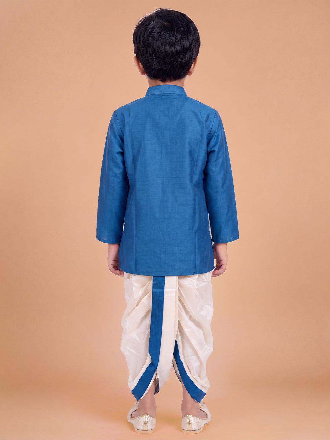 Boys Slub Cotton Full Sleeves Sapphire Blue Kurta with Panchakacham Combo Set SL1