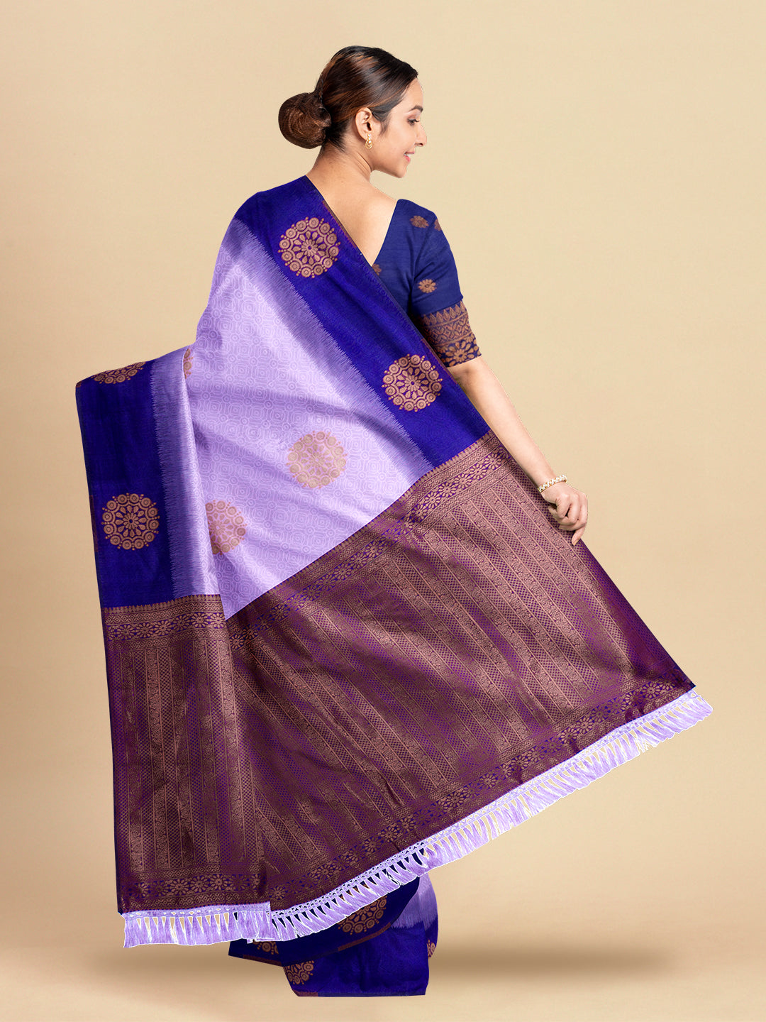 Women Purple With Royal Blue Colour Stylish Art Silk Fancy Jari Border Saree SS110