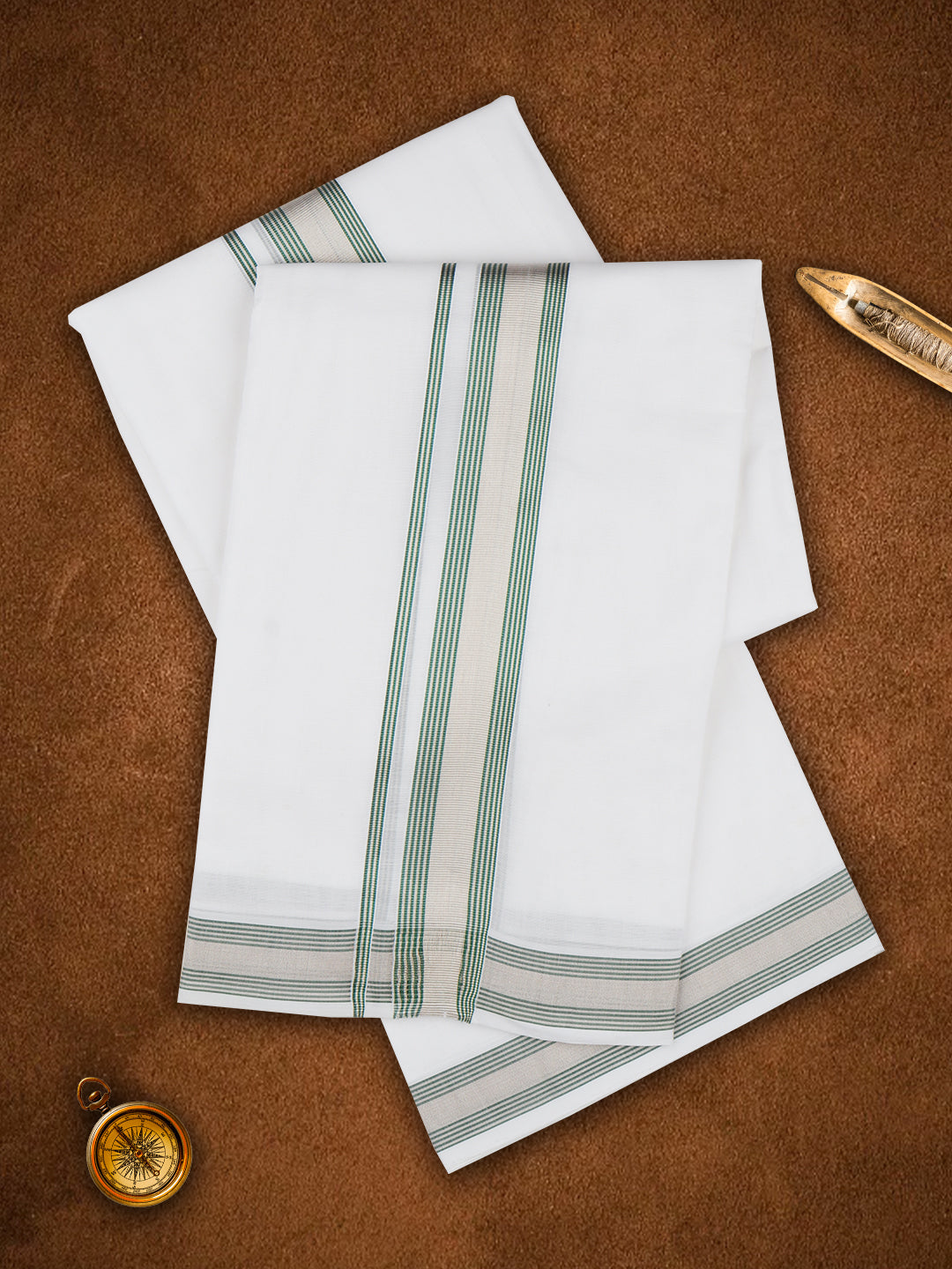 Men Premium Handloom Dhoti Green Fancy Border