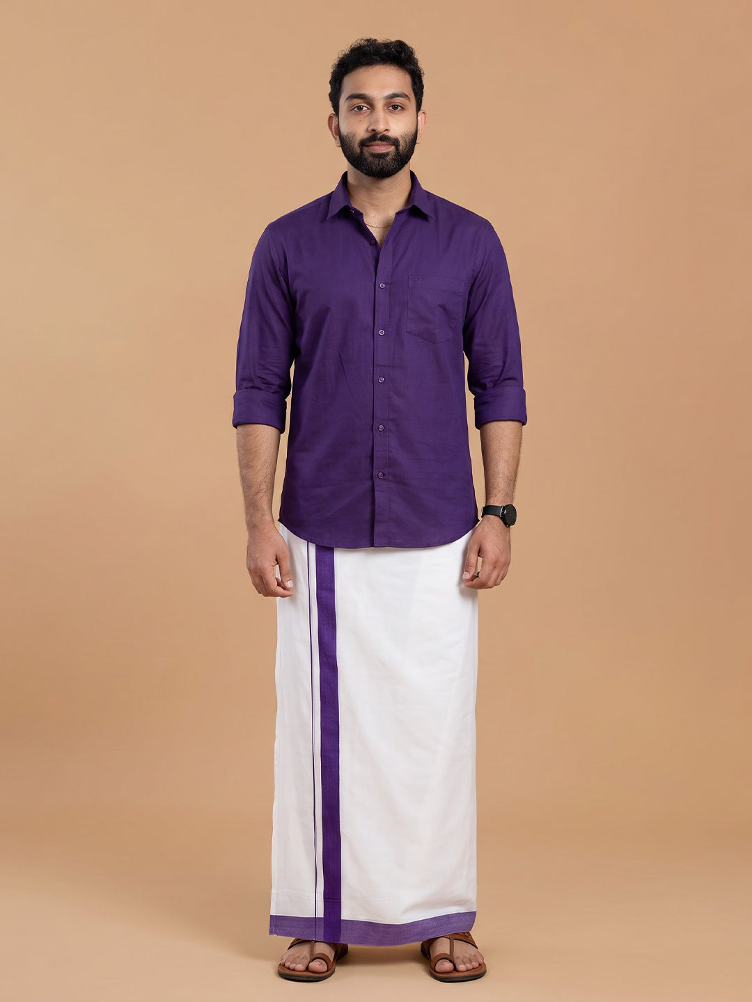 Double Layer 100% Cotton White Dhoti with Colour Border - RSD02