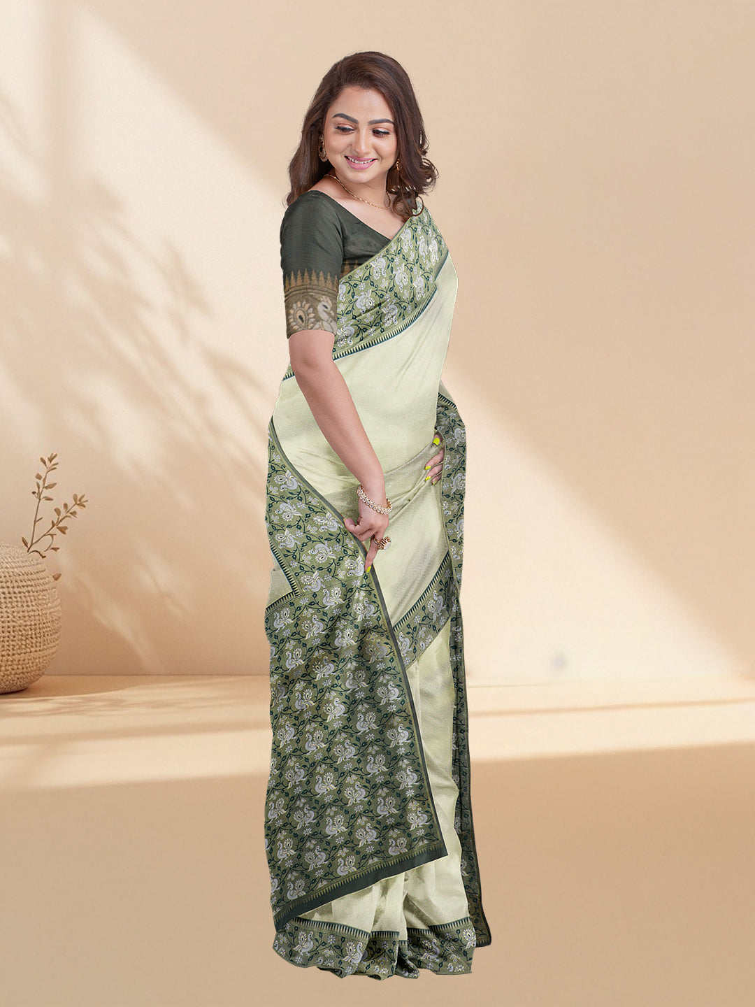 Couple Combo Shirt & Dhoti Set with Saree Green ASS71