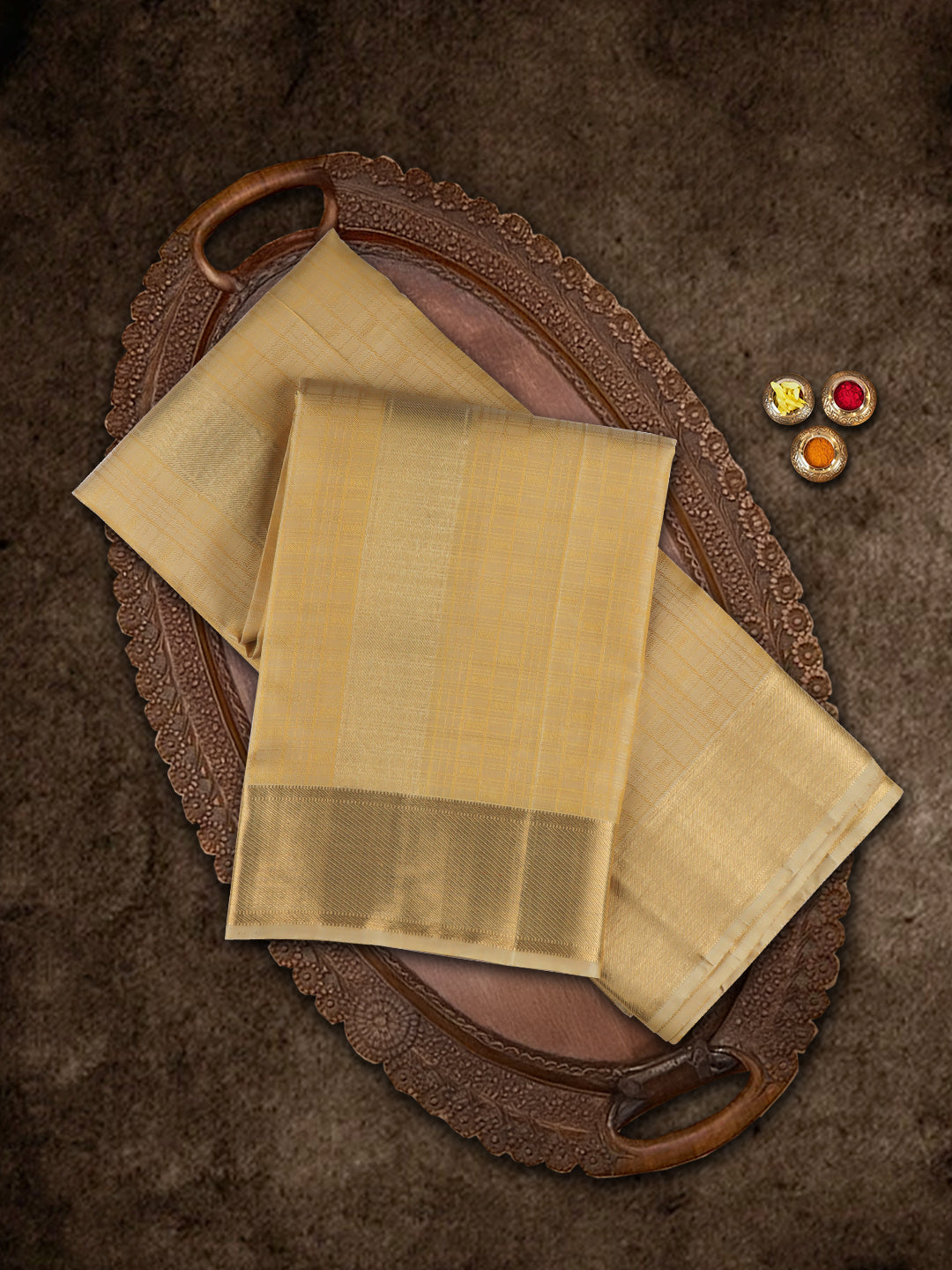 Men Pure Silk with 2-gram Gold Jari Dhoti & Towel Set Amirtham