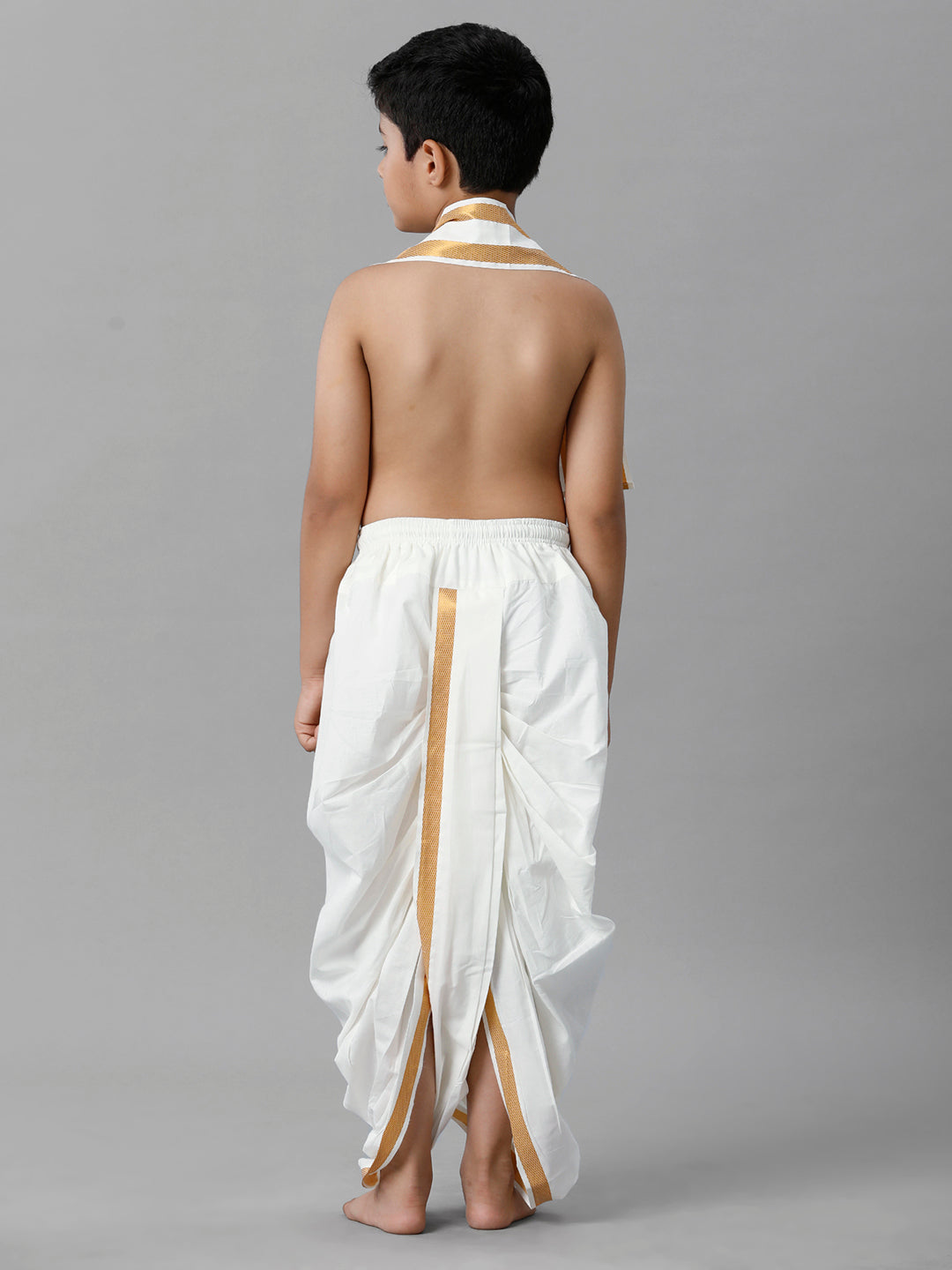 Boys Cotton White Elastic Panchakacham Towel Combo-Back view