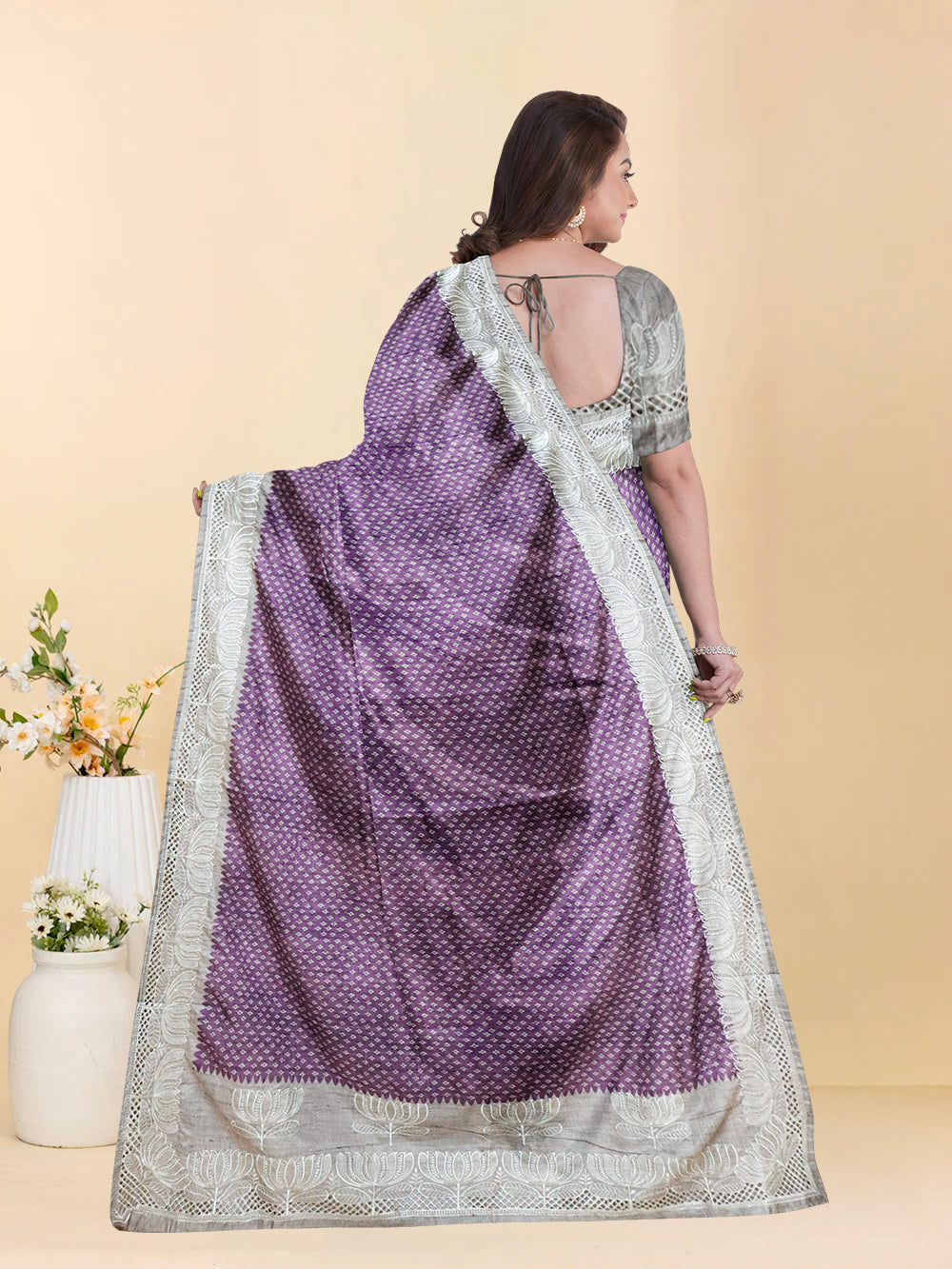 Women Violet Semi Tussar Saree ST279