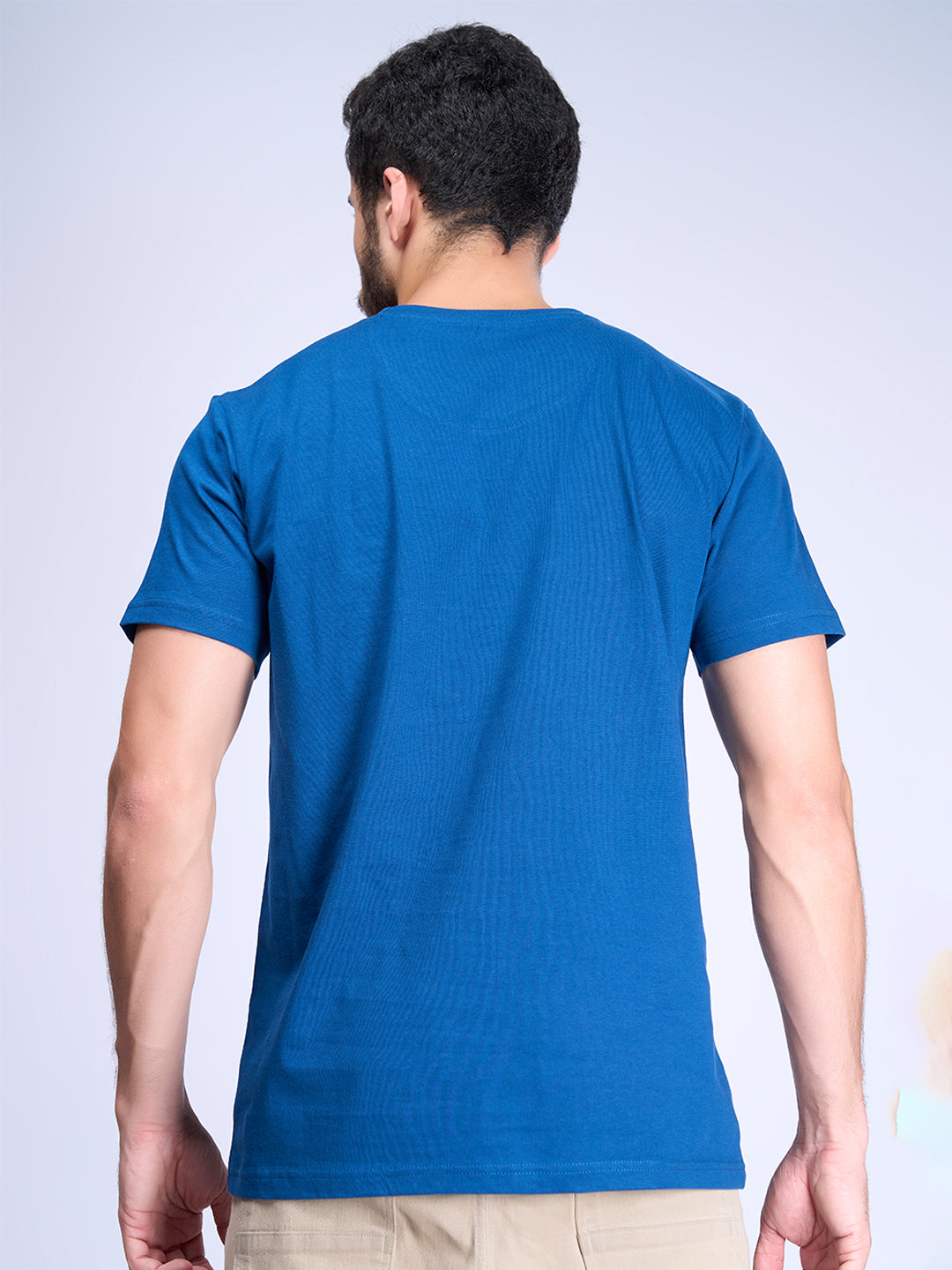 Men Cotton Petrol Blue Half Sleeves Expert Tee - ET3