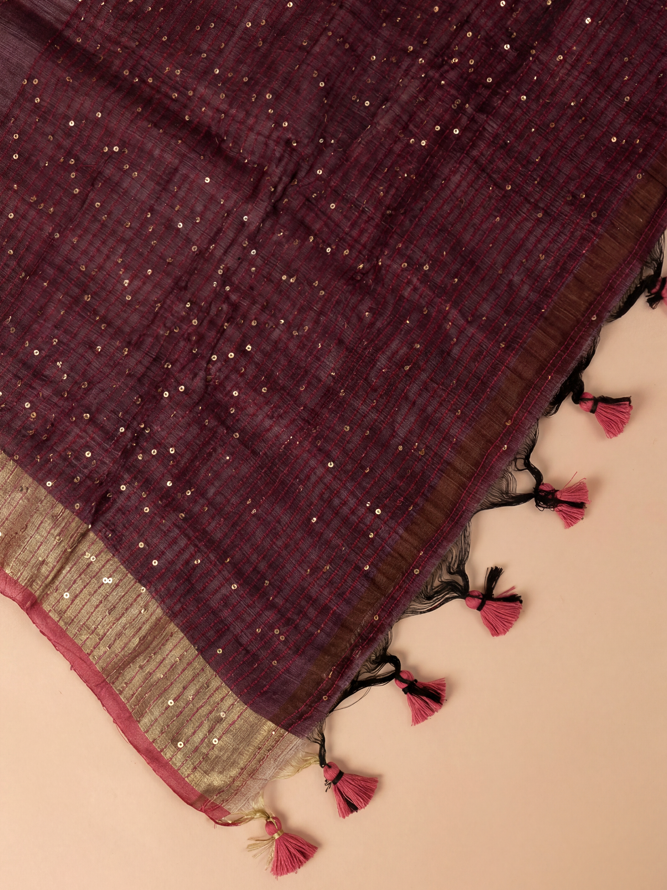 Women Semi Linen Dark Violet Saree SL253