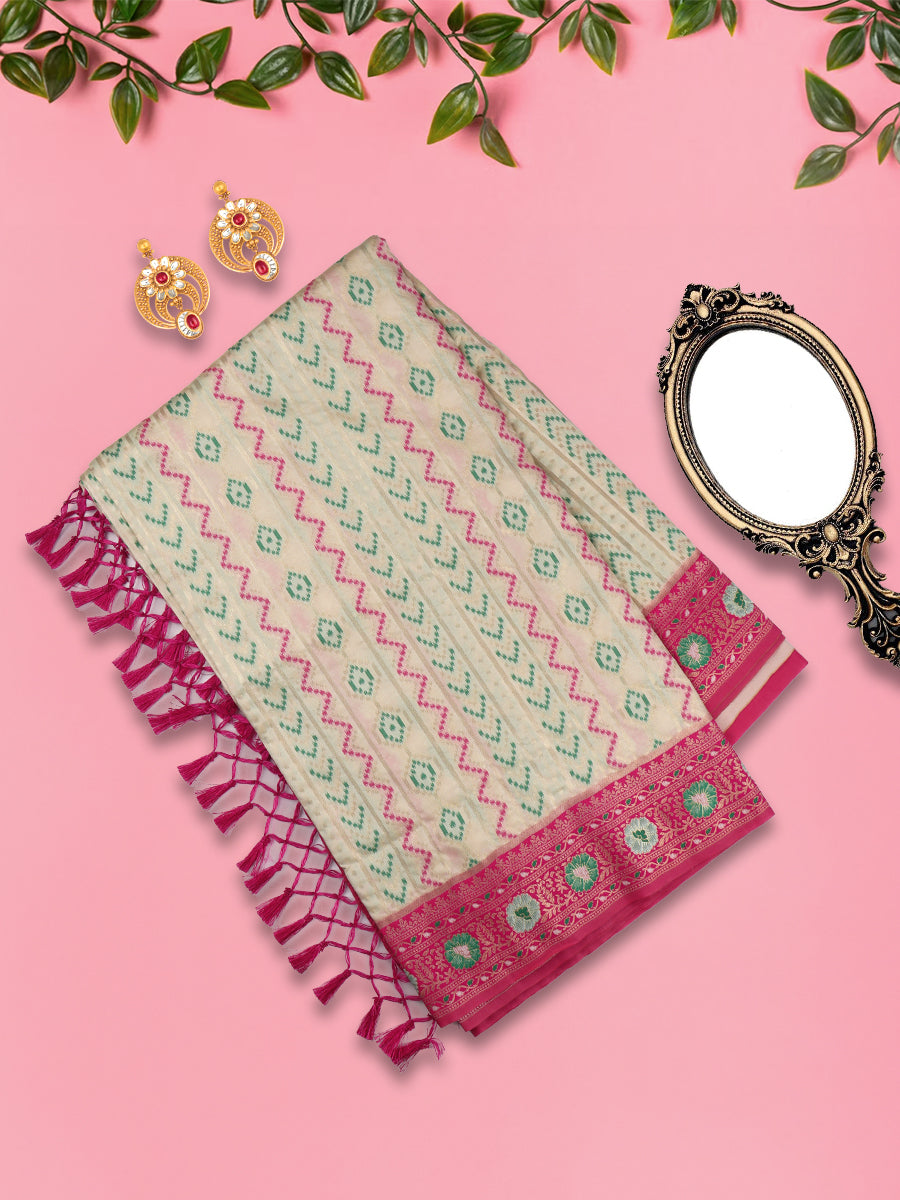 Women Elegant Semi Soft Silk Sandal Saree with Contrast Pink Pallu SS67-View one