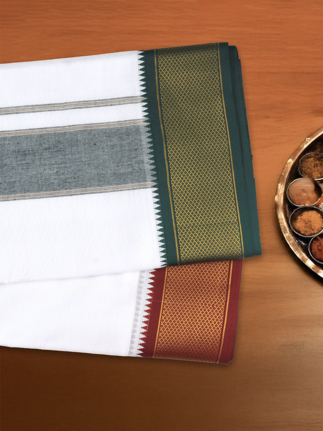 Men Cotton Mayilkhan Border Panchakacham with Angavasthram (9+5)