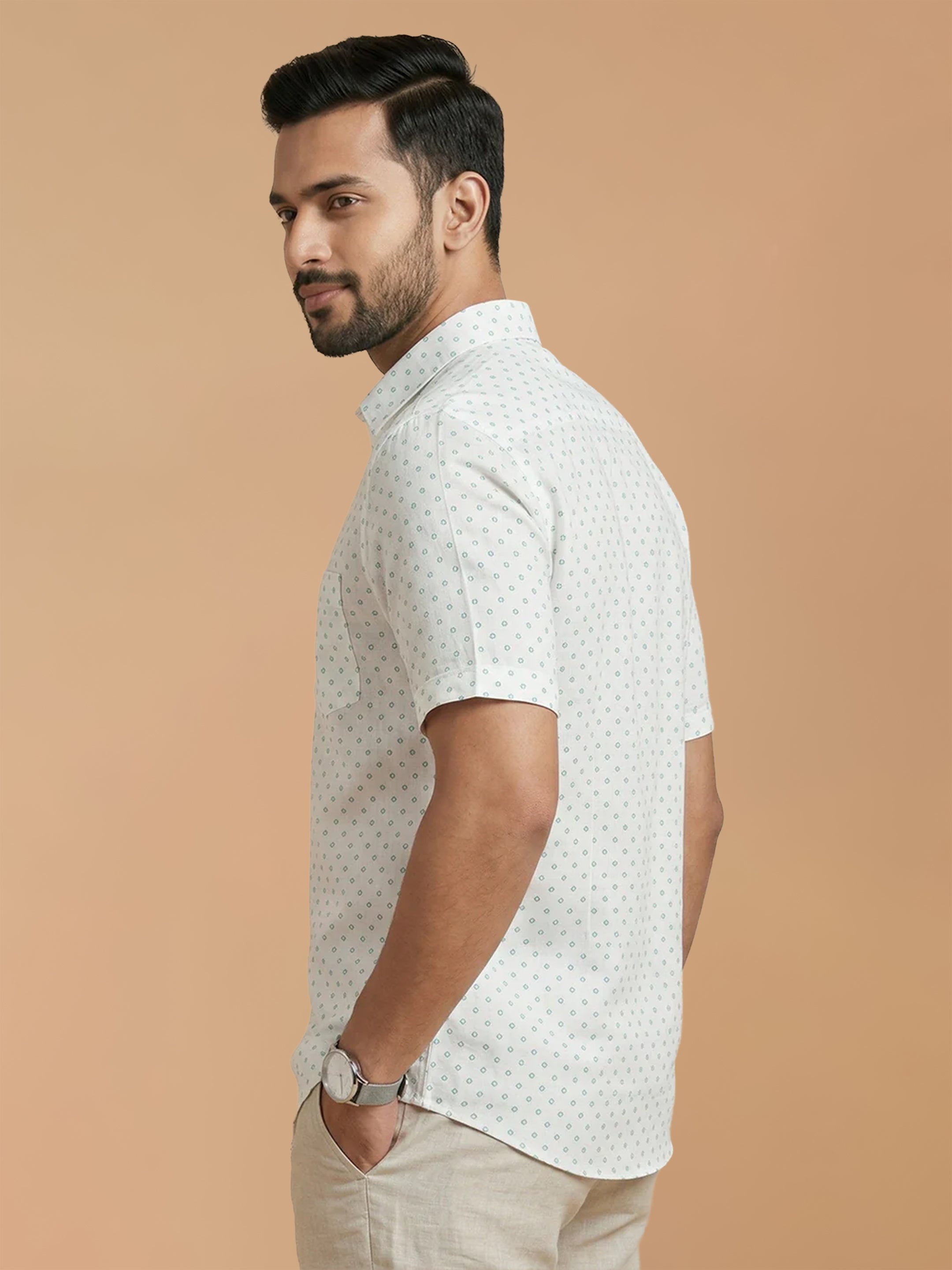 Cotton Rich White Printed Regular Fit Shirt T66 APT16