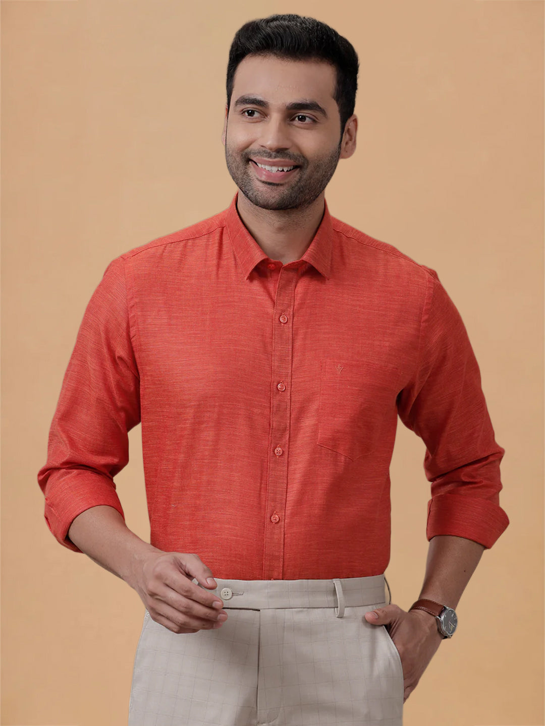 Cotton Rich Bright Red Regular Fit Shirt T28 TD6