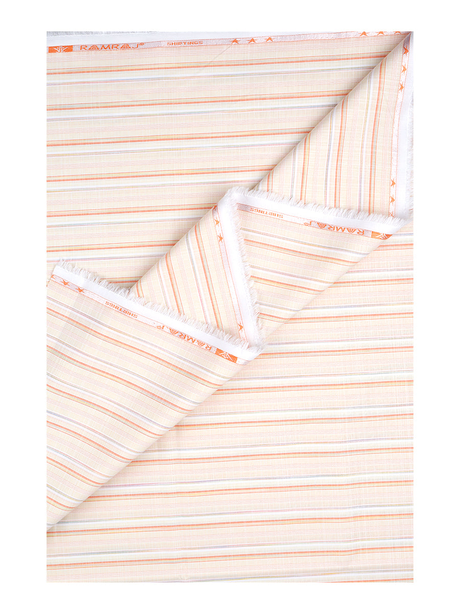 Cotton Blend Light Orange Colour Striped Shirt Fabric Elight Gold-Double side view