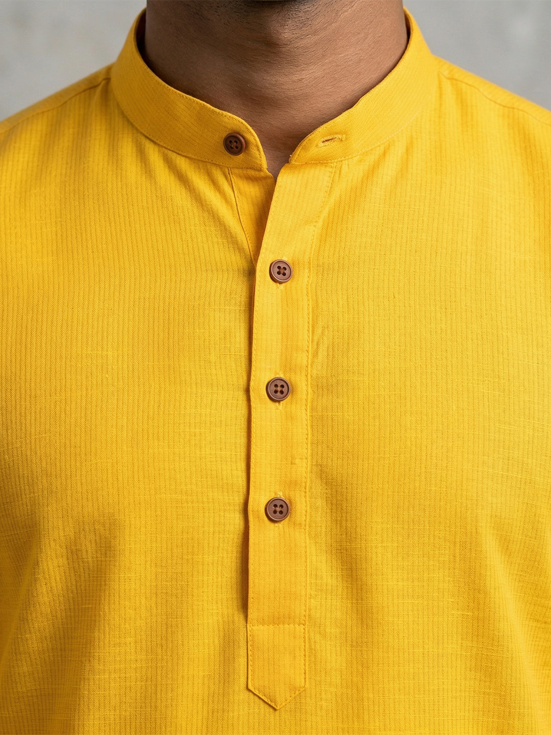 Cotton Medium Length Self Design Pocket Kurta Yellow D2