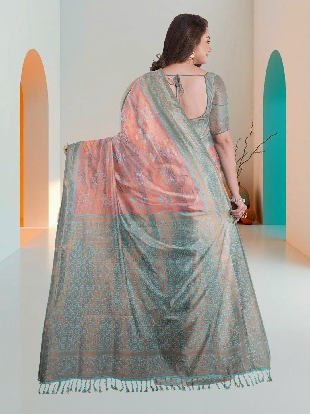 Women Light Pink Art Silk Printed Saree ASS58