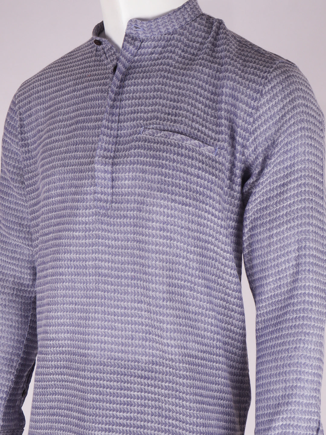 Men Cotton Short Length Self Design Pocket Kurta Denim Blue RJ44
