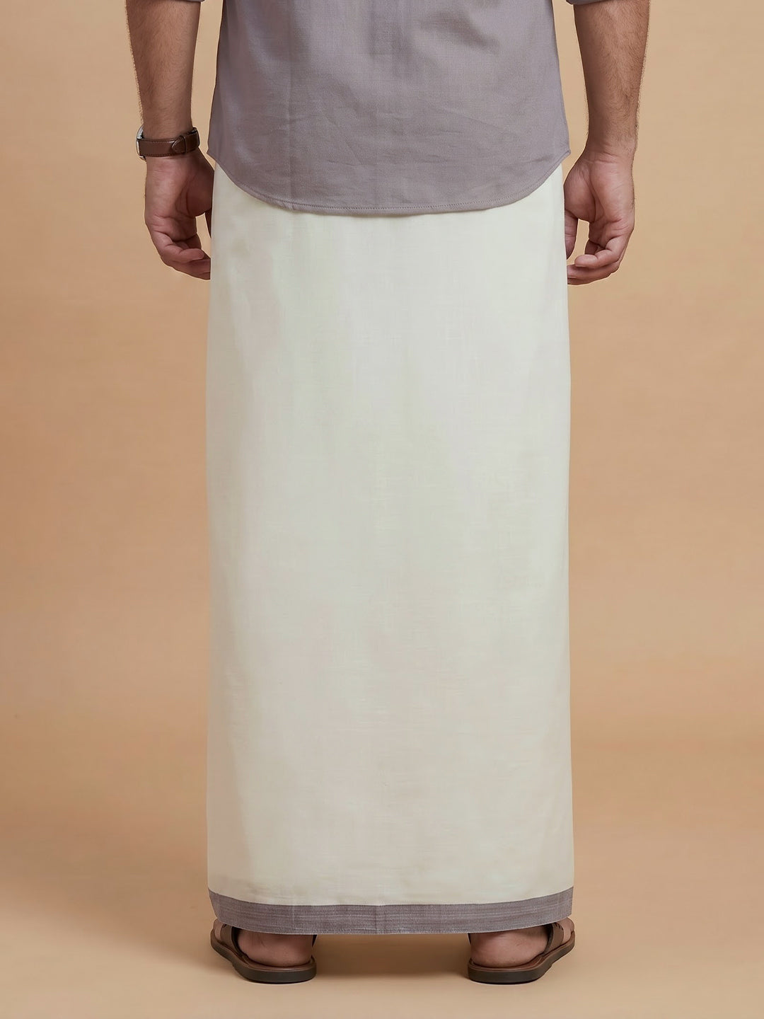 Double Layer 100% Cotton White Dhoti with Colour Border - RFD02