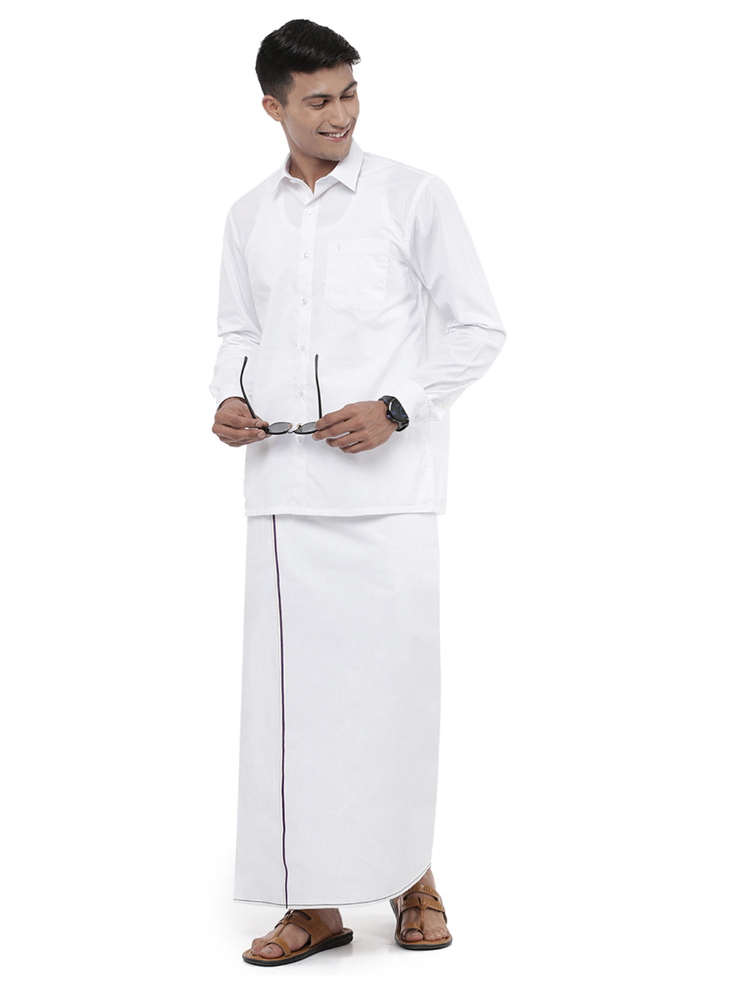 Men Maroon Border Single Dhoti Leedhoti Sort