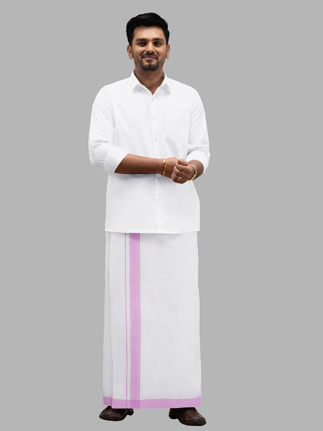 Men Purple Adjustable Pocket Dhoti with Fancy Border GACF06