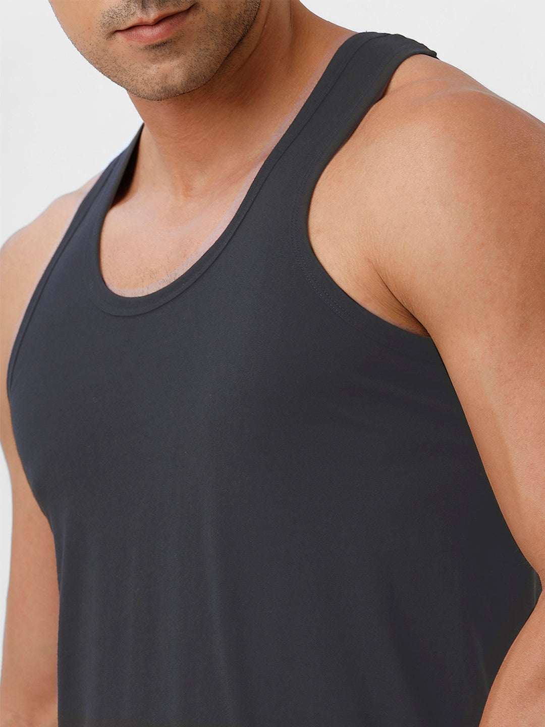 Men 100% Combed Cotton Elipson Grey Vest RN Sukra (Pack of 2)