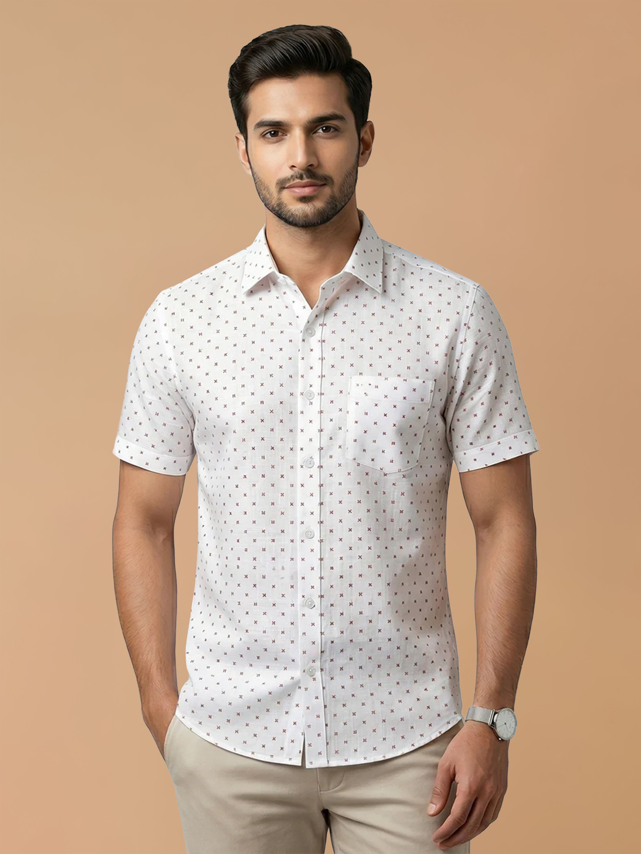 Cotton Rich White Printed Regular Fit Shirt T66 APT9