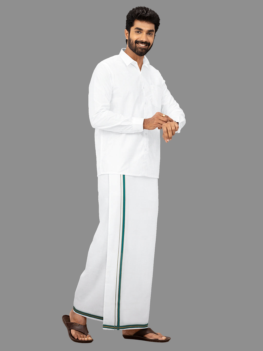 Men Green Fancy Border Single Dhoti Fancy Pet FP06