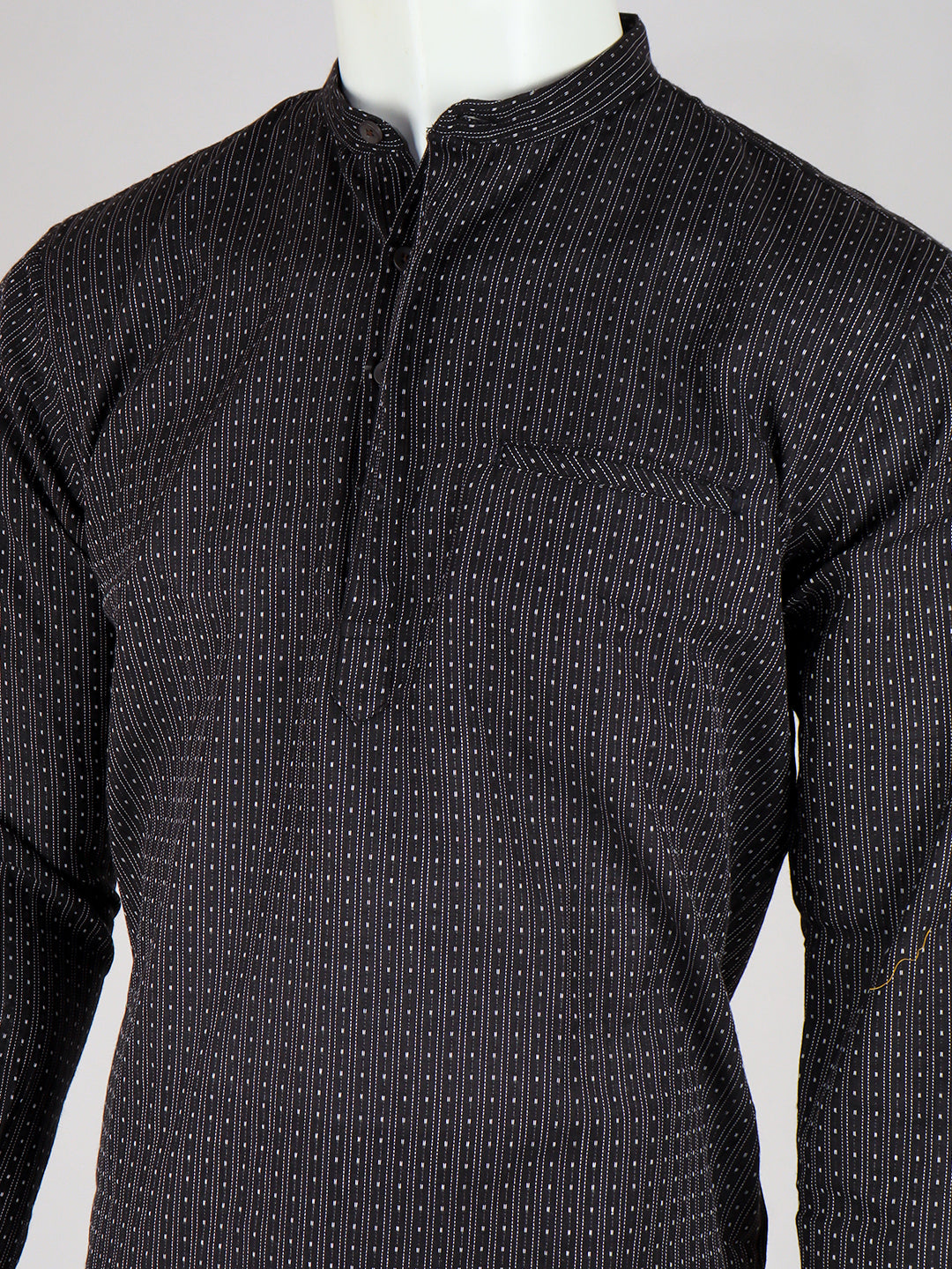 Men Cotton Short Length Stripes Pocket Kurta Black RJ31