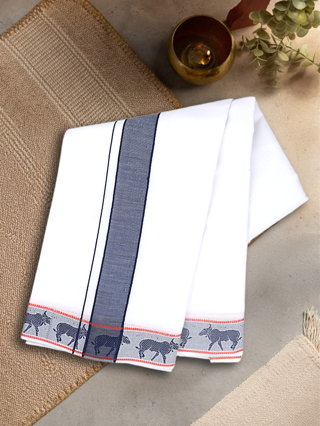Men Cotton Navy Fancy Border Panchakacham with Angavasthram Srirasthu(9+5) SR41
