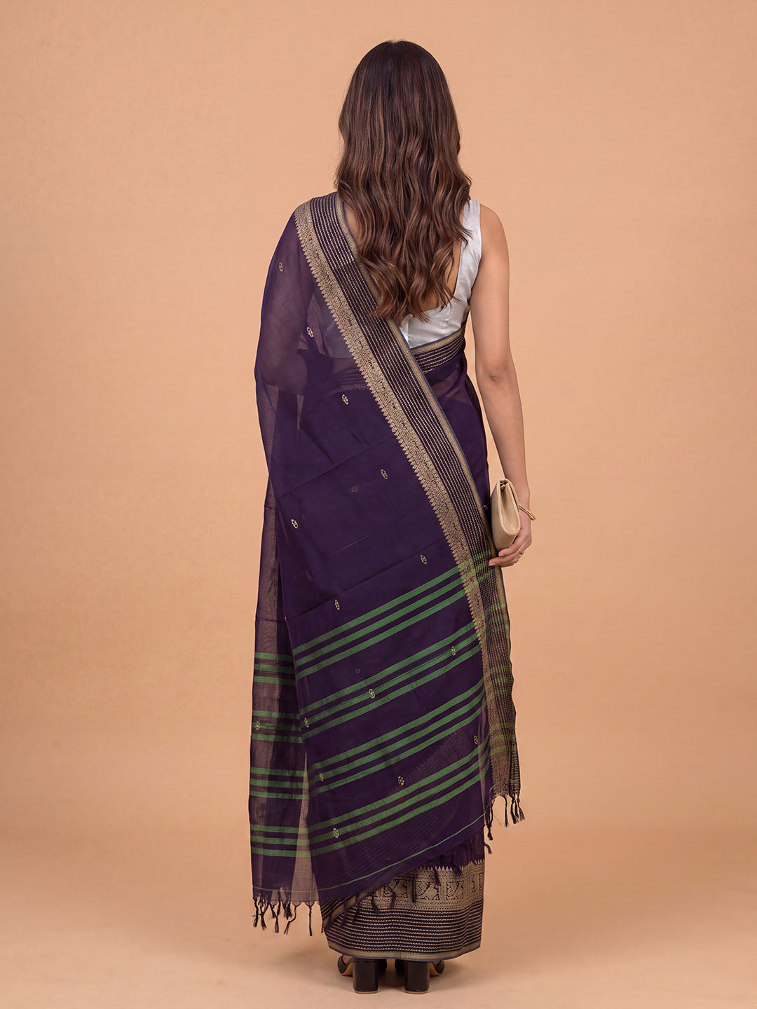 Women Mercerised Cotton Deep Blue Embroidered Saree PCS294