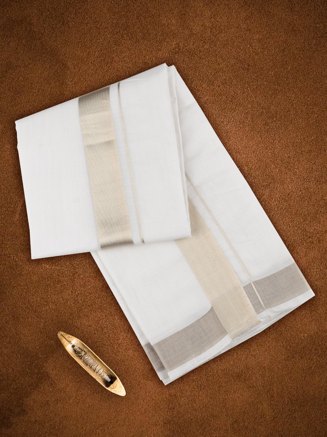 Men Premium Handloom Dhoti Silver Jari Border HLM28