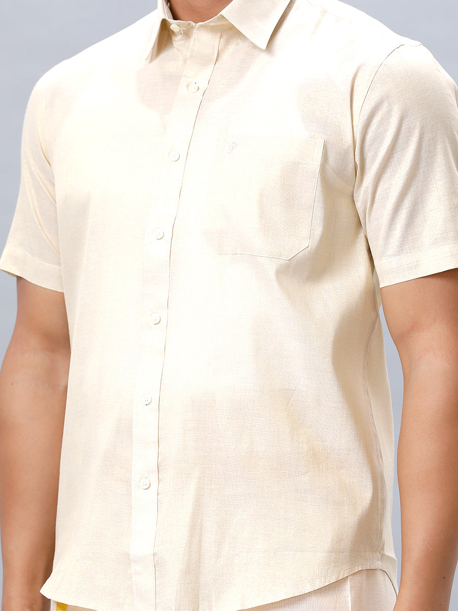 Mens Gold Tissue Half Sleeve Shirt Sangalpam-Zoom view