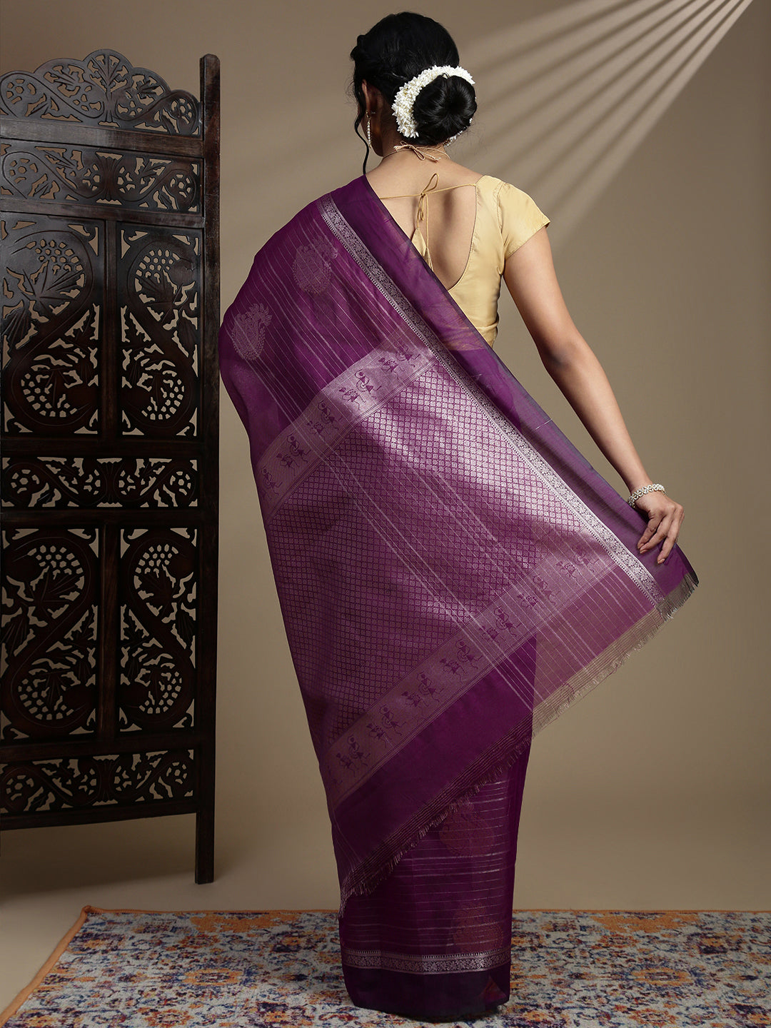 Women Majenta Semi Kora Cotton Saree SK127