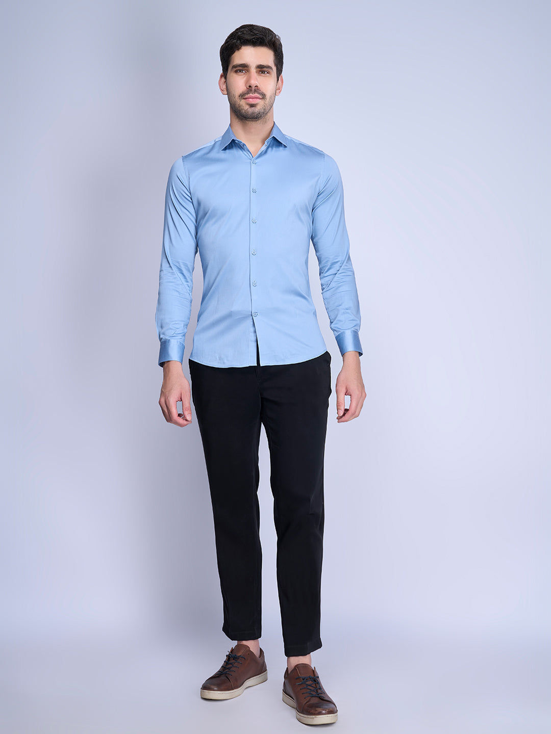 Men Slim Fit Sky Blue  Full Sleeves Shirt