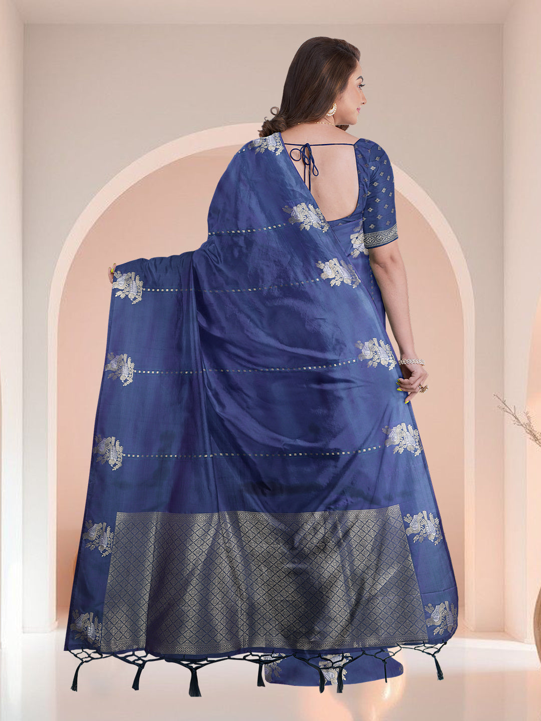 Women Blue Semi Silk Saree SS361