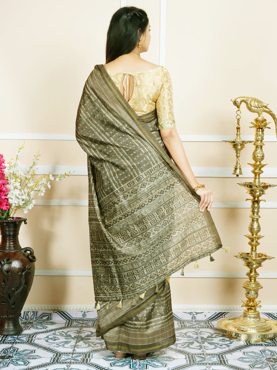 Women Semi Tussar Weaving Saree Green ST119