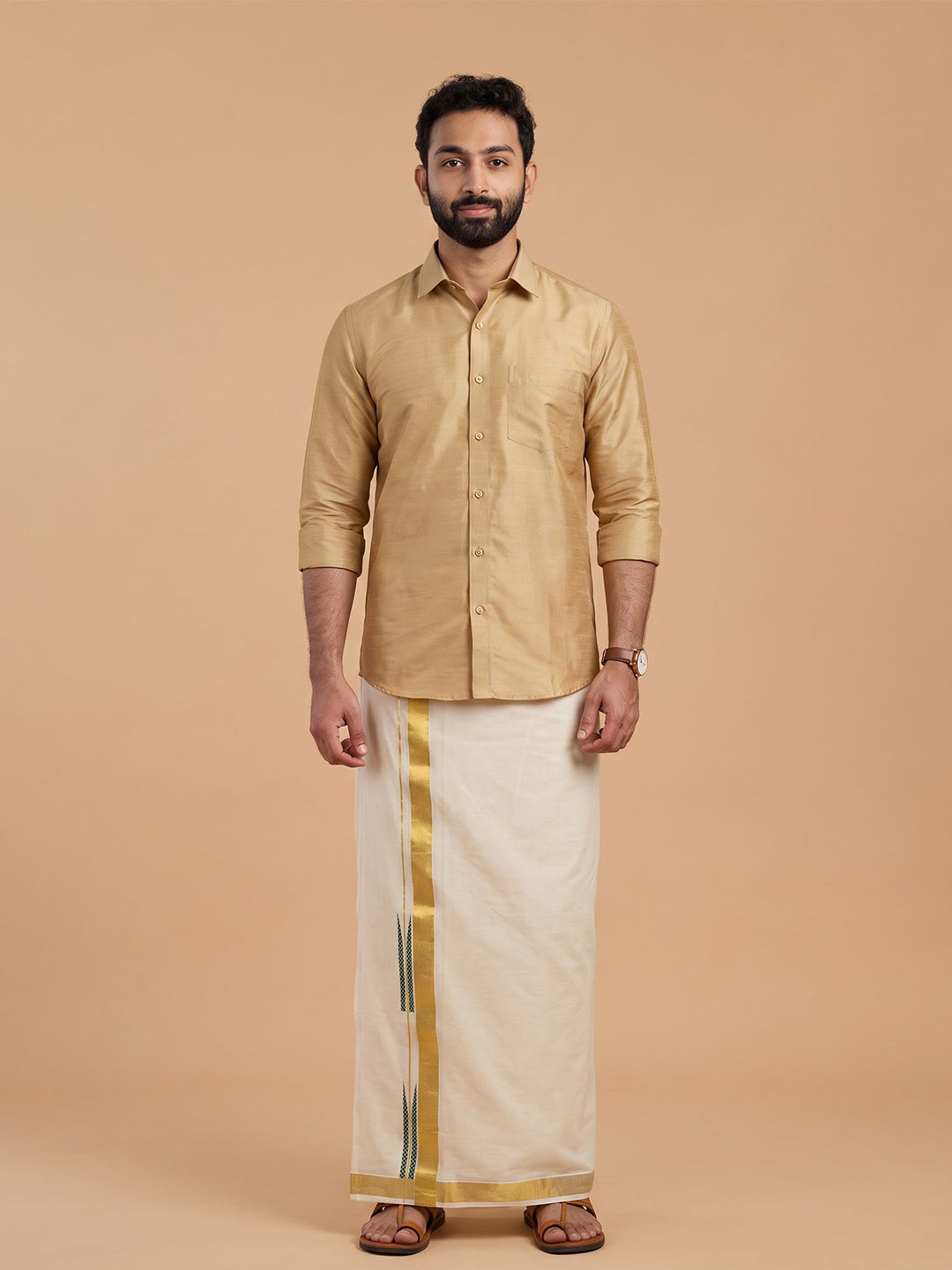 Double Layer 100% Cotton Cream Kora Dhoti with Colour Border - PR21