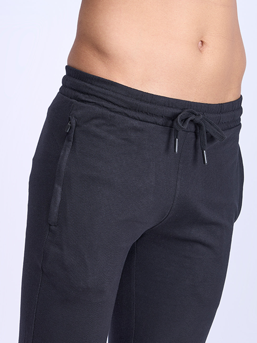 Super Combed Cotton Side Sew Panel Smart Fit  Zipper Pocket Track Pant Black-ETK1