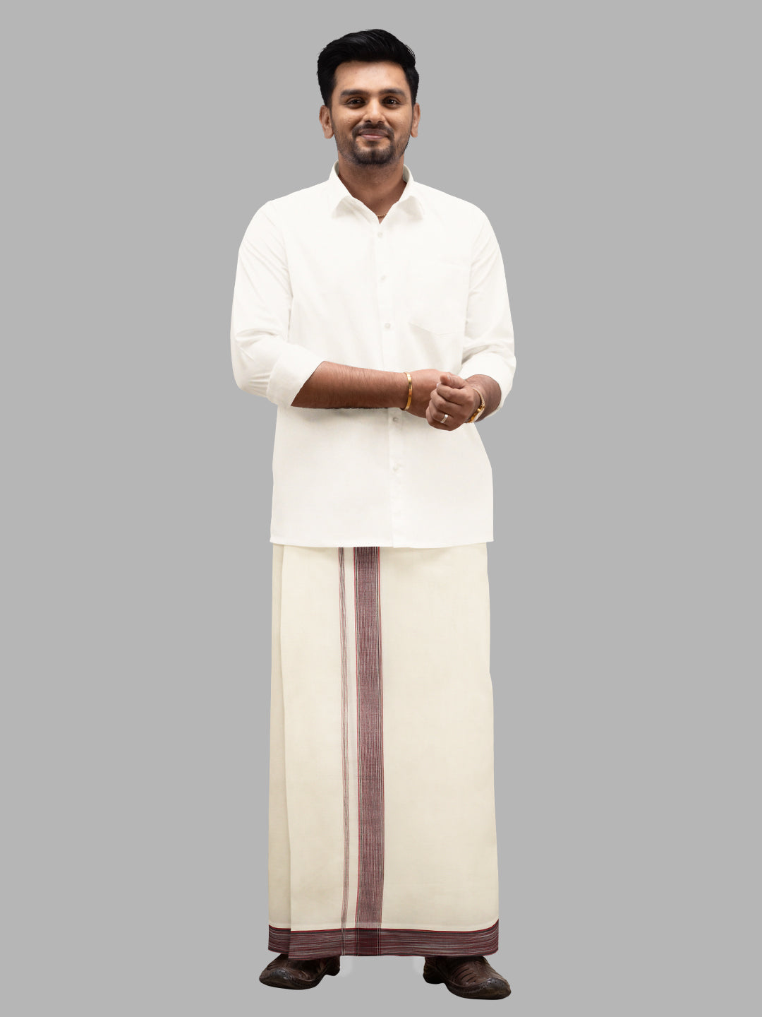 Men Maroon Fancy Jari Border Double Layer Kora Dhoti Harmony HF09