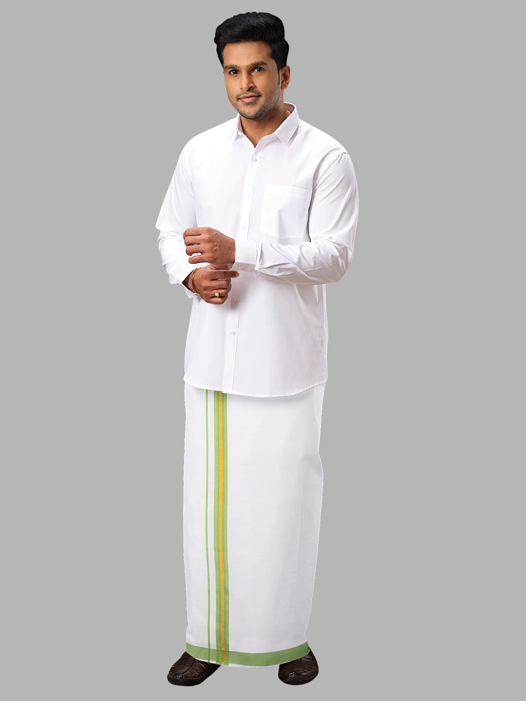 Men Green Adjustable Pocket Dhoti with Fancy Border GACJ14