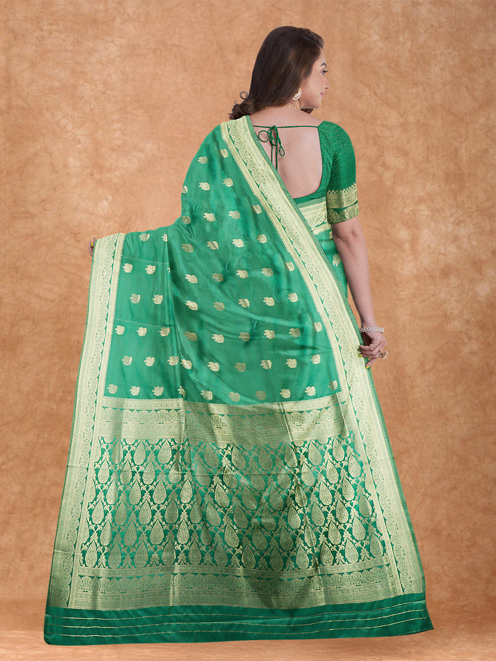 Women Semi Cotton Saree Green SCS121