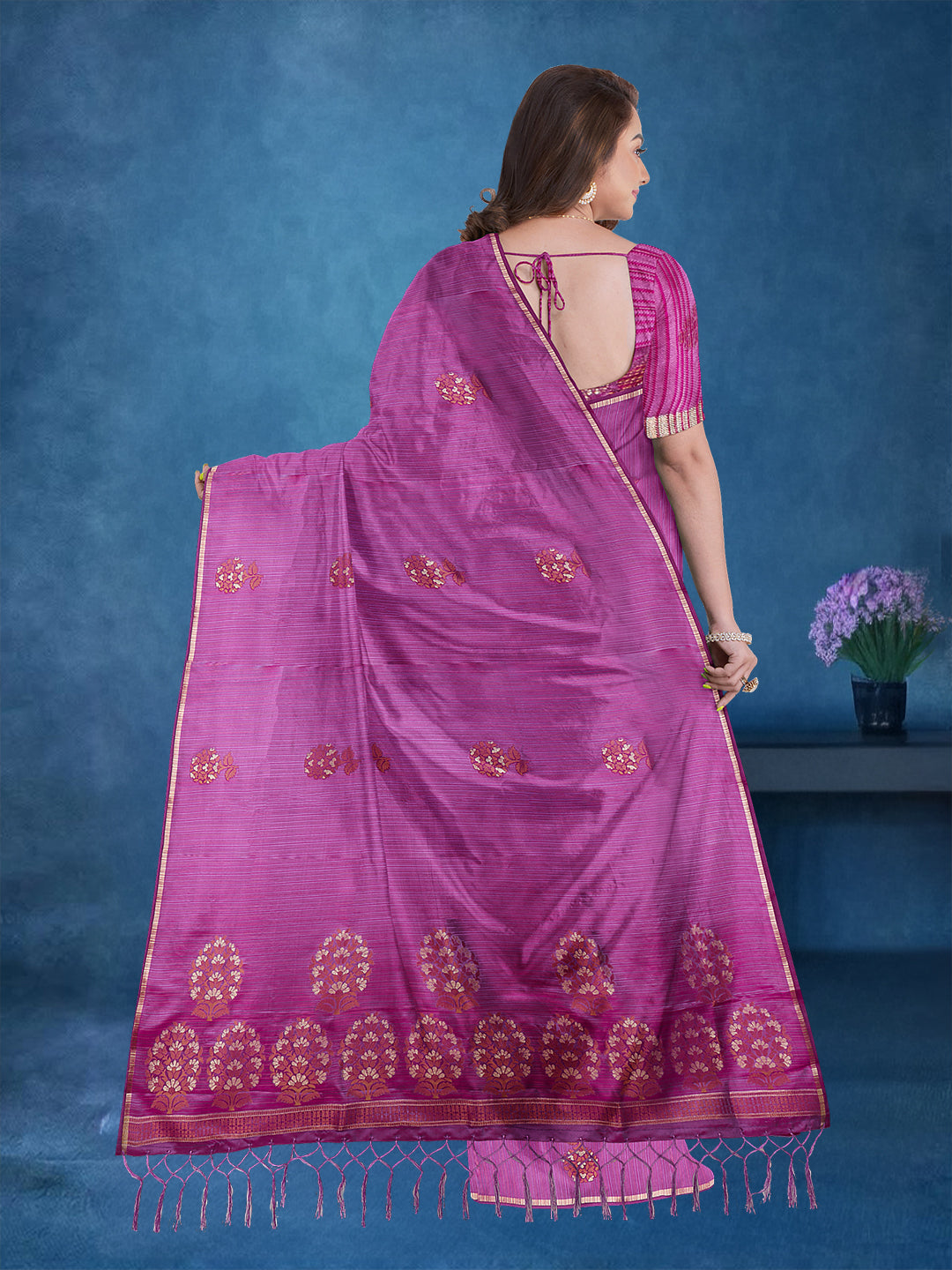 Couple Combo Shirt & Dhoti Set with Saree Majenta ST214