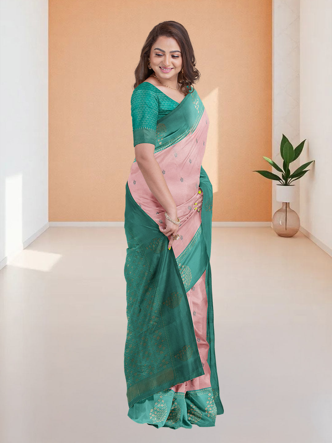 Women Copper Art Silk Saree ASS98