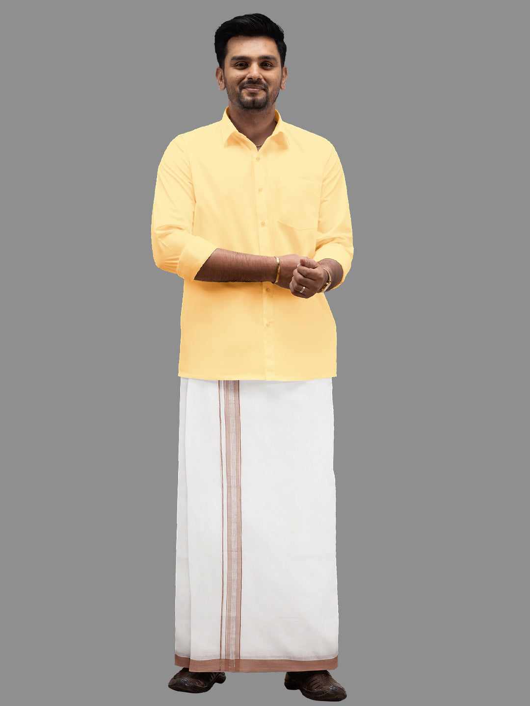 Mens Brown Fancy Jari Border Double Dhoti RSF04