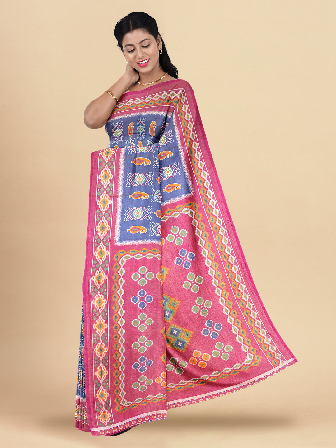 Women Blue With Magenta Colour Stylish Art Silk Fancy Jari Border Saree SS108