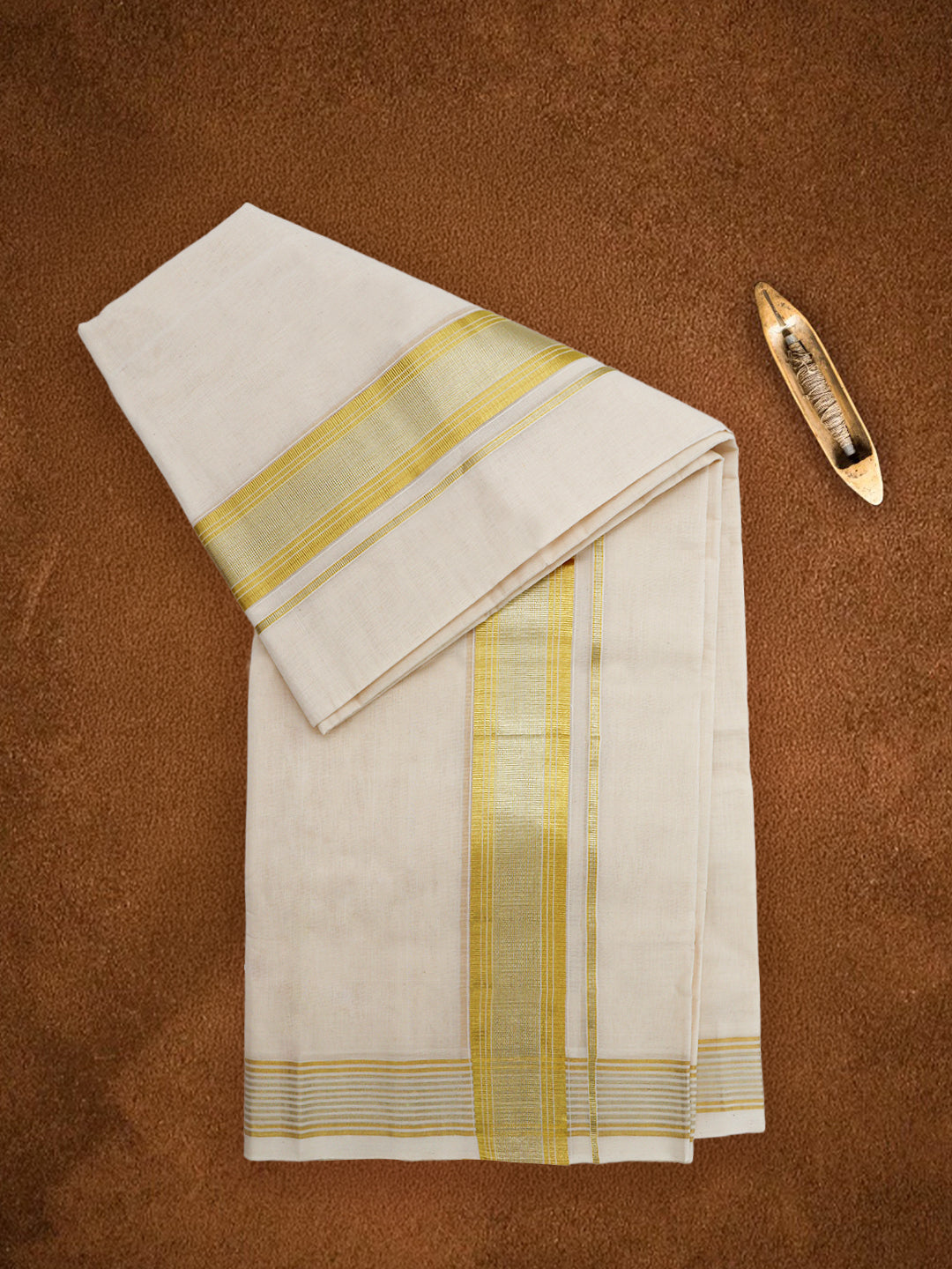 Men Premium Handloom Cream Dhoti with Fancy Jari Border HLM106