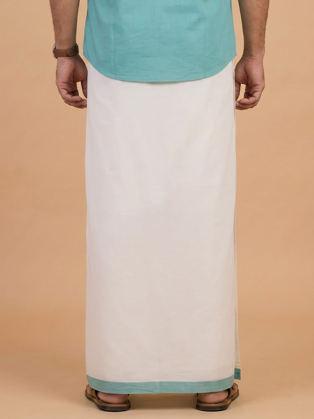 Double Layer 100% Cotton White Kora Dhoti with Colour Border - RSD01